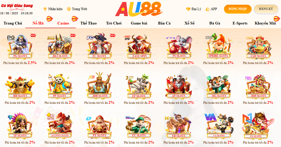 AU88 – TRANG CHỦ CHÍNH THỨC AU 88 UY TÍN XANH CHÍN NHẤT 2026 23 Sảnh nổ hũ Au88 với phí hoàn trả cực cao và khả năng trúng Jackpot X100 tài khoản